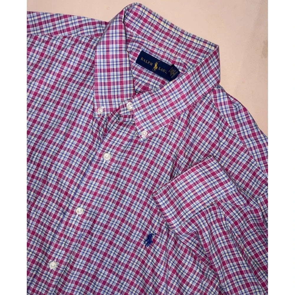 Polo Ralph Lauren Button Down Mens XXL 2XL Pink Plaid Long Sleeve